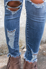 Sky Blue High Waist Distressed Skinny Jeans Jeans JT's Designer Fashion