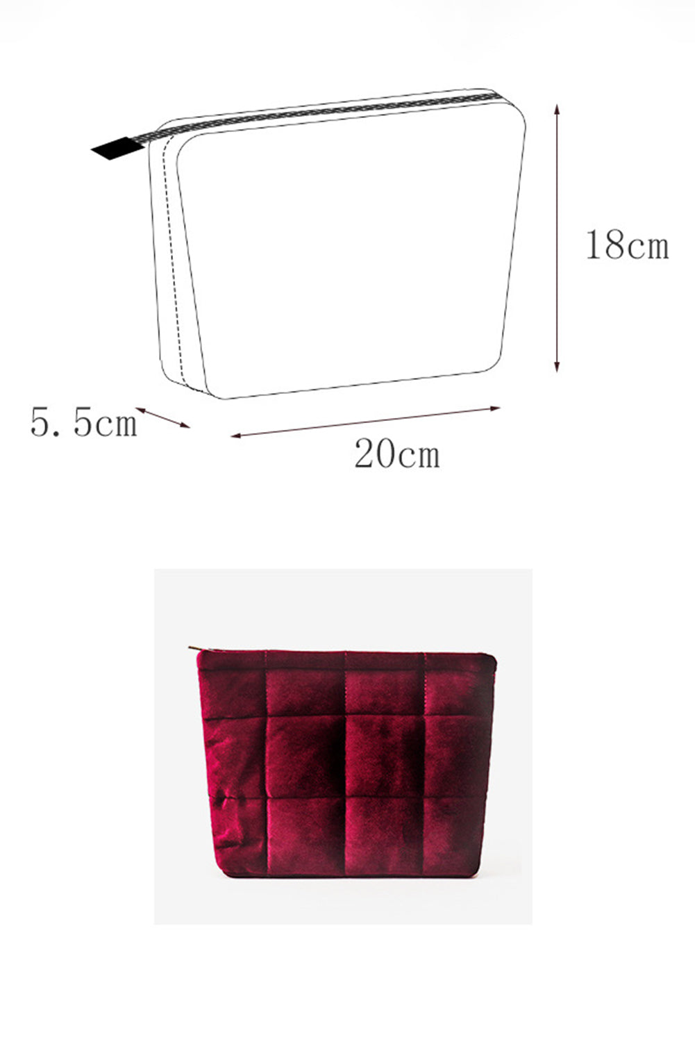 Burgundy Quilted Velour Zipper Cosmetic Organize Pouch Makeup Bags JT's Designer Fashion