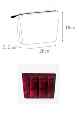 Burgundy Quilted Velour Zipper Cosmetic Organize Pouch Makeup Bags JT's Designer Fashion
