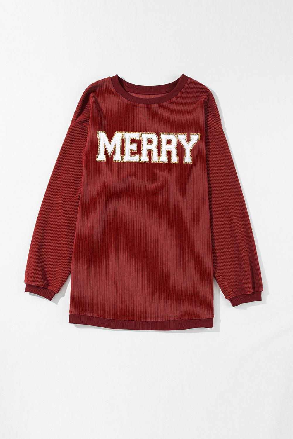 Racing Red MERRY Graphic Corded Christmas Sweatshirt Graphic Sweatshirts JT's Designer Fashion