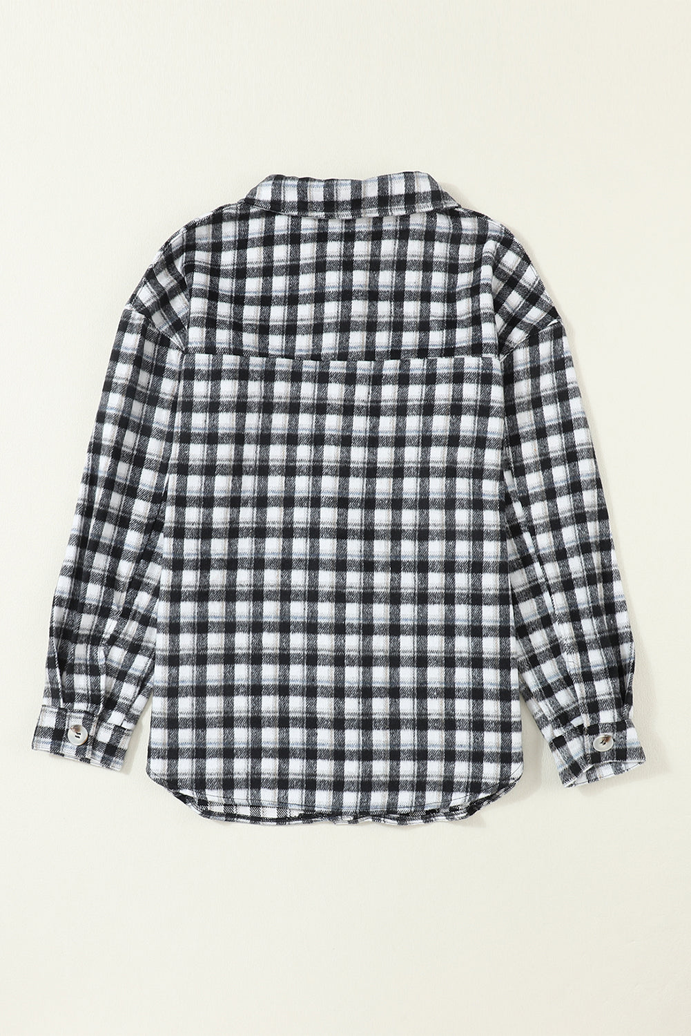 Black Plaid Print Chest Pockets Buttoned Tunic Shacket Plaid Shackets JT's Designer Fashion