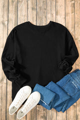 Black Solid O Neck High Low Hem Pullover Sweatshirt Sweatshirts & Hoodies JT's Designer Fashion