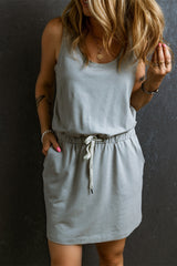 Gray Sleeveless Drawstring Waist Mini Dress Dresses JT's Designer Fashion