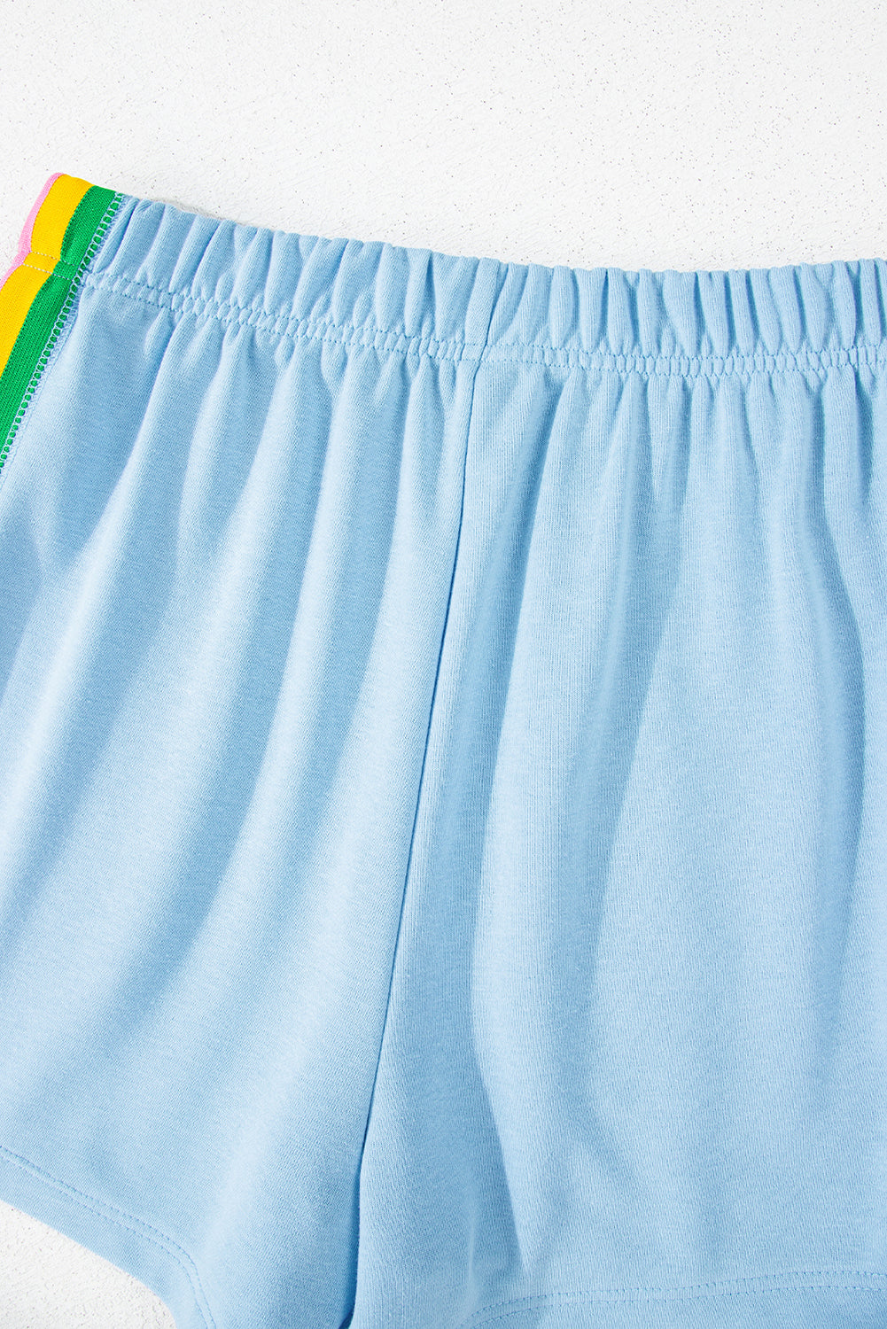 Sky Blue Rainbow Colorblock Collared Short Sleeve Top 2 Piece Shorts Set Short Sets JT's Designer Fashion