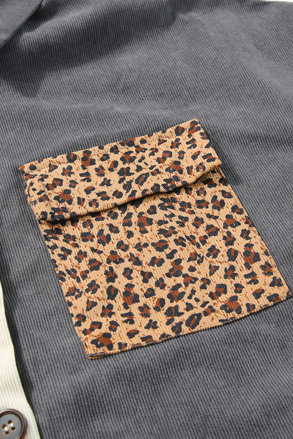 Gray Color Block Leopard Patched Corduroy Shacket Jackets JT's Designer Fashion