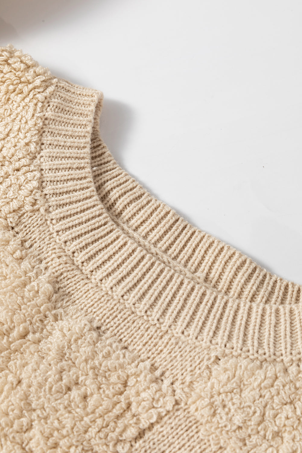 Parchment Checkered Sherpa Crew Neck Loose Sweater Sweaters JT's Designer Fashion