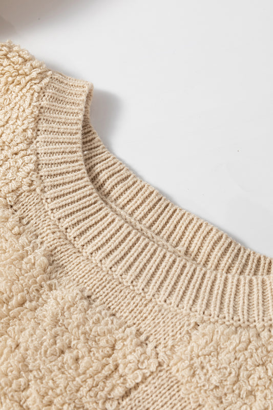 Parchment Checkered Sherpa Crew Neck Loose Sweater Sweaters JT's Designer Fashion