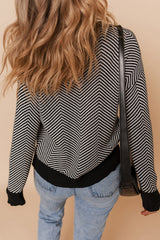 White Stripe Buttoned Front V Neck Herringbone Cardigan Cardigans JT's Designer Fashion