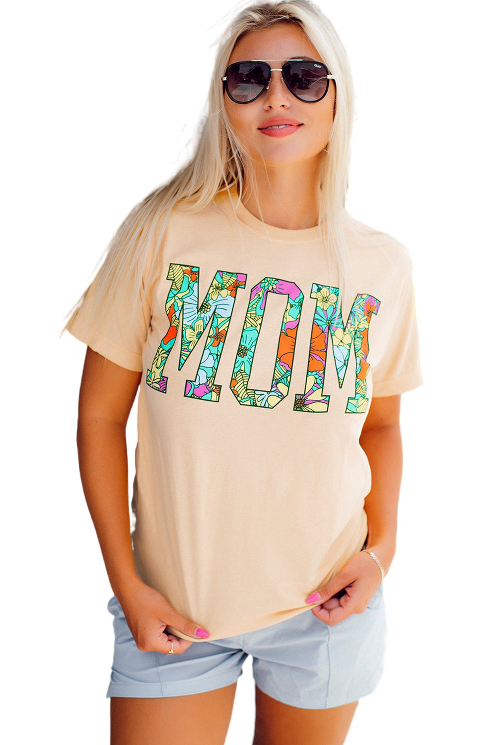 Khaki MOM Floral Letter Print T Shirt Graphic Tees JT's Designer Fashion