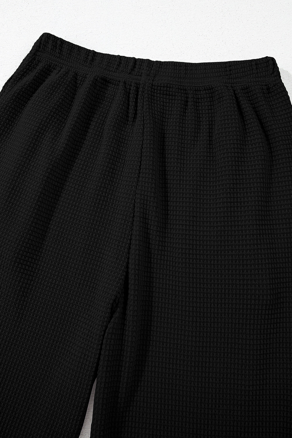 Black Solid Color Textured Buttoned Shirt and Casual Pants Set Pant Sets JT's Designer Fashion