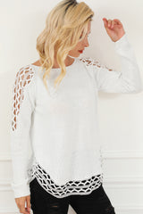 White Solid Scoop Neck Hollow Out Sweater Sweaters & Cardigans JT's Designer Fashion