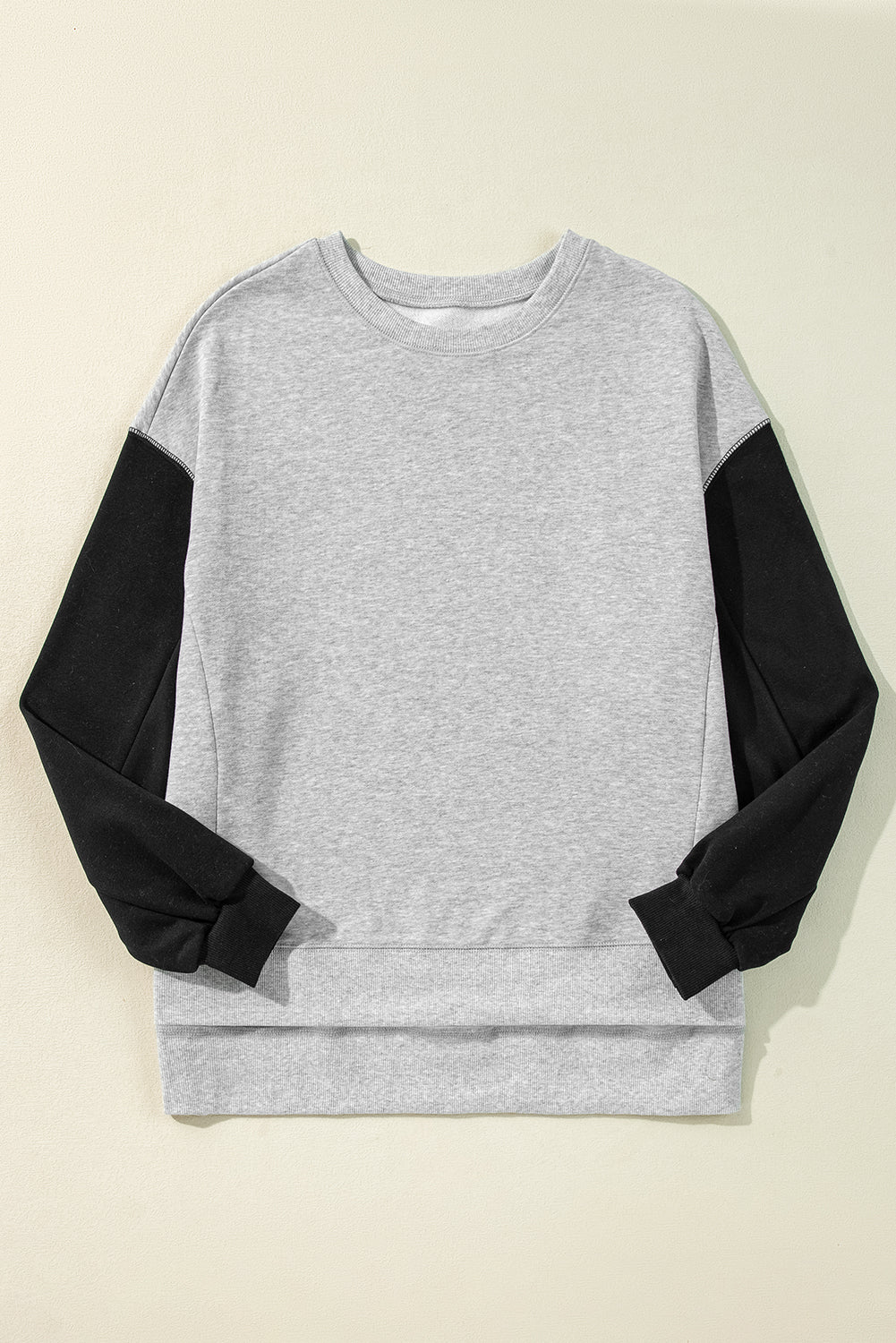 Gray Two Tone Patchwork Drop Shoulder Pullover Sweatshirt Sweatshirts & Hoodies JT's Designer Fashion