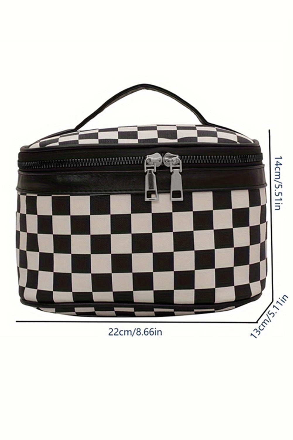 Black Checkered Zipper Large Cosmetic Bag with Handle Makeup Bags JT's Designer Fashion