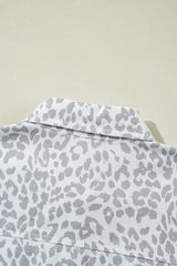 White Leopard Printed Flap Pocket Denim Jacket Denim Jackets JT's Designer Fashion