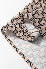 Khaki Geometric Print Notched Neck Puff Sleeve Blouse Blouses & Shirts JT's Designer Fashion