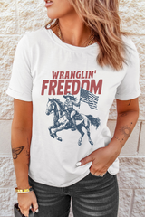 White WRANGLIN FREEDOM Rodeo Graphic Tee Graphic Tees JT's Designer Fashion