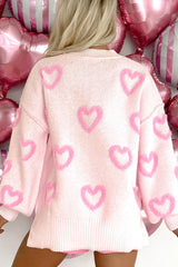 Pink Heart Shape Bubble Sleeve Baggy Sweater Sweaters JT's Designer Fashion