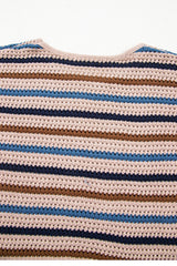 Multicolour Striped Knitted Drop Shoulder Round Neck Sweater Sweaters JT's Designer Fashion