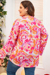 Pink Plus Size Abstract Floral Print V Neck Blouse Plus Size Blouses & Shirts JT's Designer Fashion