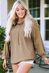 Khaki Waffled Expose Seam Drawstring Hoodie Sweatshirts & Hoodies JT's Designer Fashion