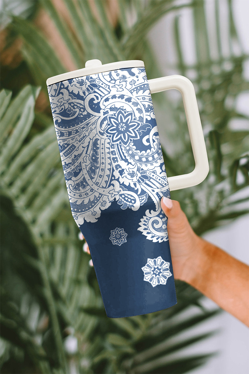 Sky Blue Vintage Pattern Print Stainless Steel Portable Cup 40oz Tumblers JT's Designer Fashion