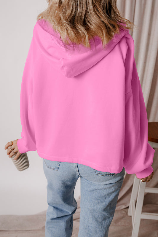 Bonbon Fleece Lined Half Zipper Kangaroo Pockets Loose Hoodie Sweatshirts & Hoodies JT's Designer Fashion