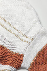 White Striped Knit Puff Sleeve Casual Sweater Sweaters JT's Designer Fashion