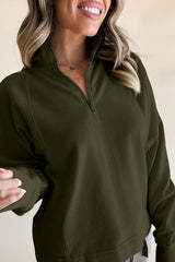 Jungle Green Zipped Neck Pullover Drop Shoulder Sweatshirt Sweatshirts & Hoodies JT's Designer Fashion
