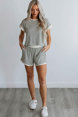 White Stripe Contrast Edge Tee and Shorts Set Short Sets JT's Designer Fashion
