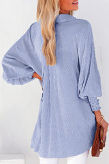 Blue Stripe Smocked Cuffed Striped Boyfriend Shirt with Pocket Blouses & Shirts JT's Designer Fashion