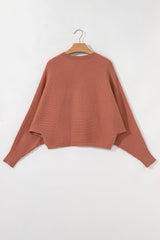Apricot Pink Wide Rib Knit Button Front Dolman Sleeve Sweater Cardigan Cardigans JT's Designer Fashion