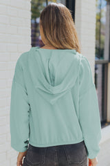 Green Loose Fit Ribbed V Neck Hoodie Sweatshirts & Hoodies JT's Designer Fashion