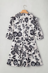 Black Floral Print Tiered Frilled Half Sleeve Plus Size Mini Dress Plus Size Mini Dresses JT's Designer Fashion