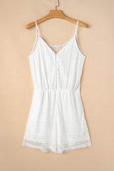 White Lace Spaghetti Strap V Neck Loose Fit Romper Jumpsuits & Rompers JT's Designer Fashion