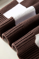 Dark Brown Checkered Bishop Sleeve Sweater Sweaters JT's Designer Fashion