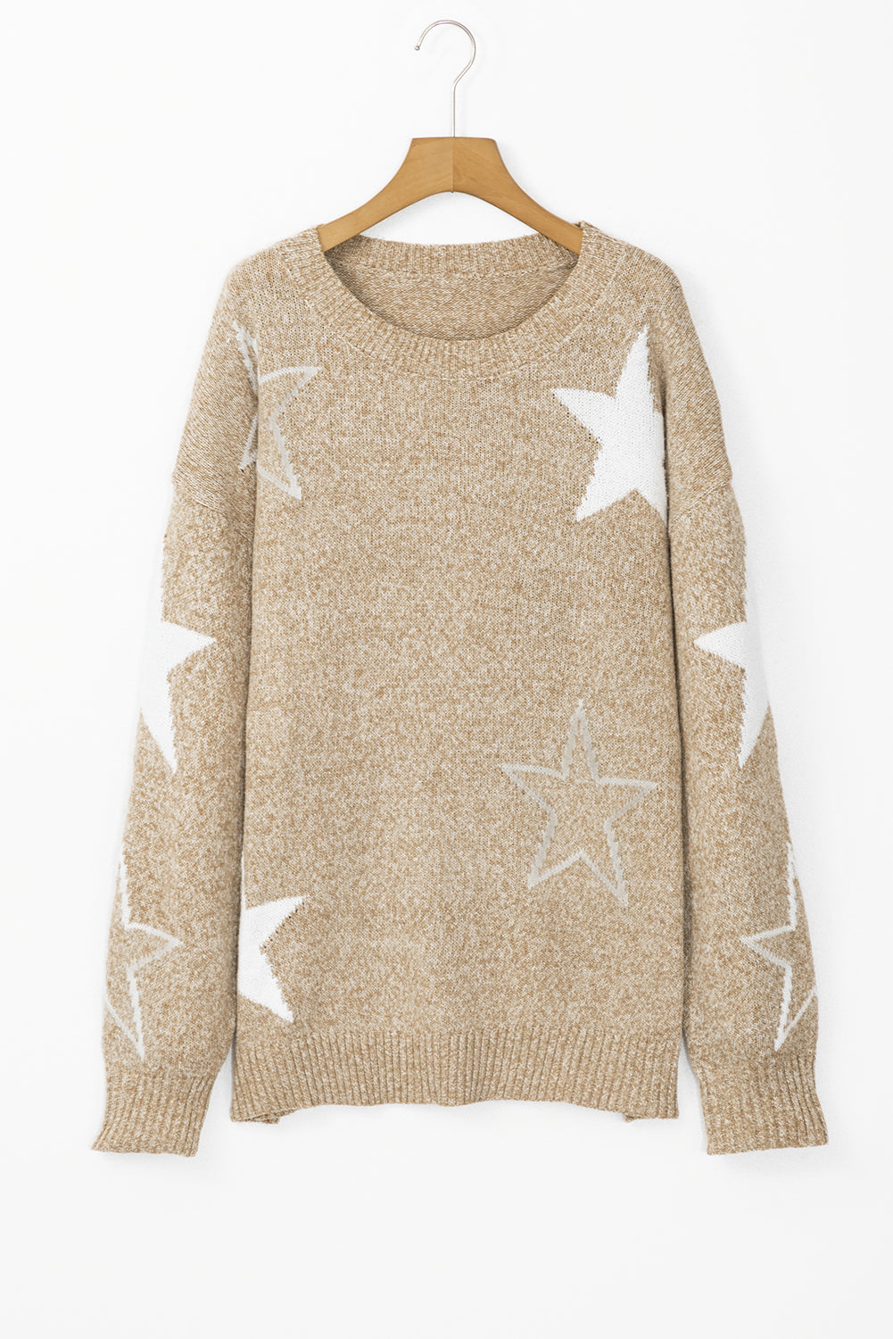 Khaki Star Pattern Drop Shoulder Plus Size Sweater Plus Size Sweaters & Cardigans JT's Designer Fashion