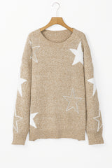 Khaki Star Pattern Drop Shoulder Plus Size Sweater Plus Size Sweaters & Cardigans JT's Designer Fashion