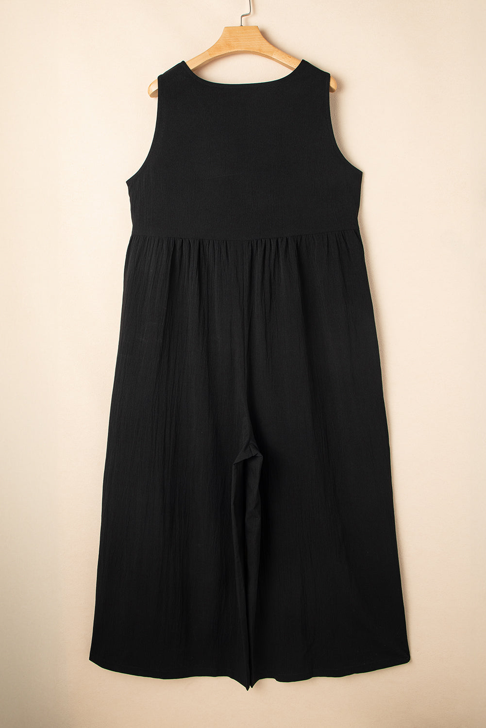 Black Plus Size Sleeveless Button Front Loose Jumpsuit Plus Size Bottoms JT's Designer Fashion