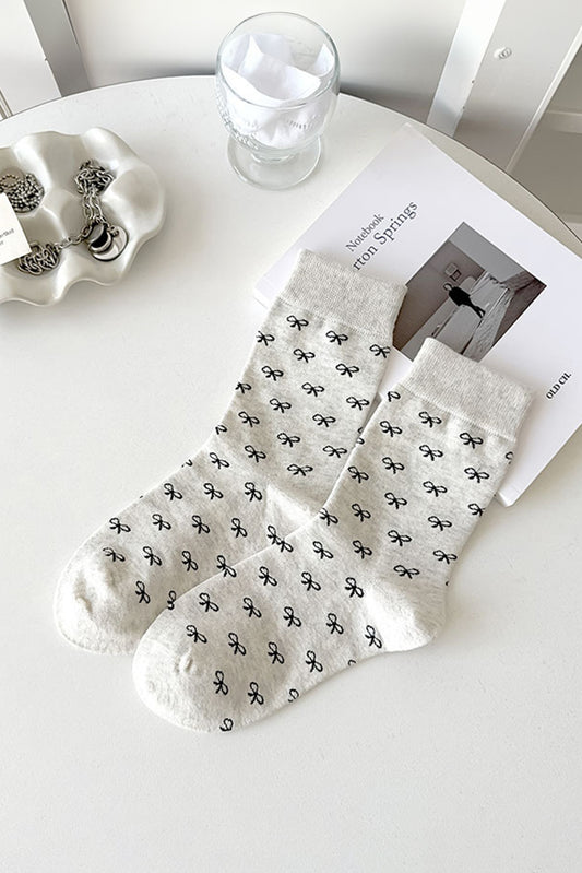 White Bow Knots Ribbed Edge Crew Socks Socks JT's Designer Fashion