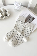 White Bow Knots Ribbed Edge Crew Socks Socks JT's Designer Fashion
