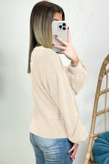 Apricot Corded Texture Lantern Sleeve Buttons Henley Sweatshirt Sweatshirts & Hoodies JT's Designer Fashion