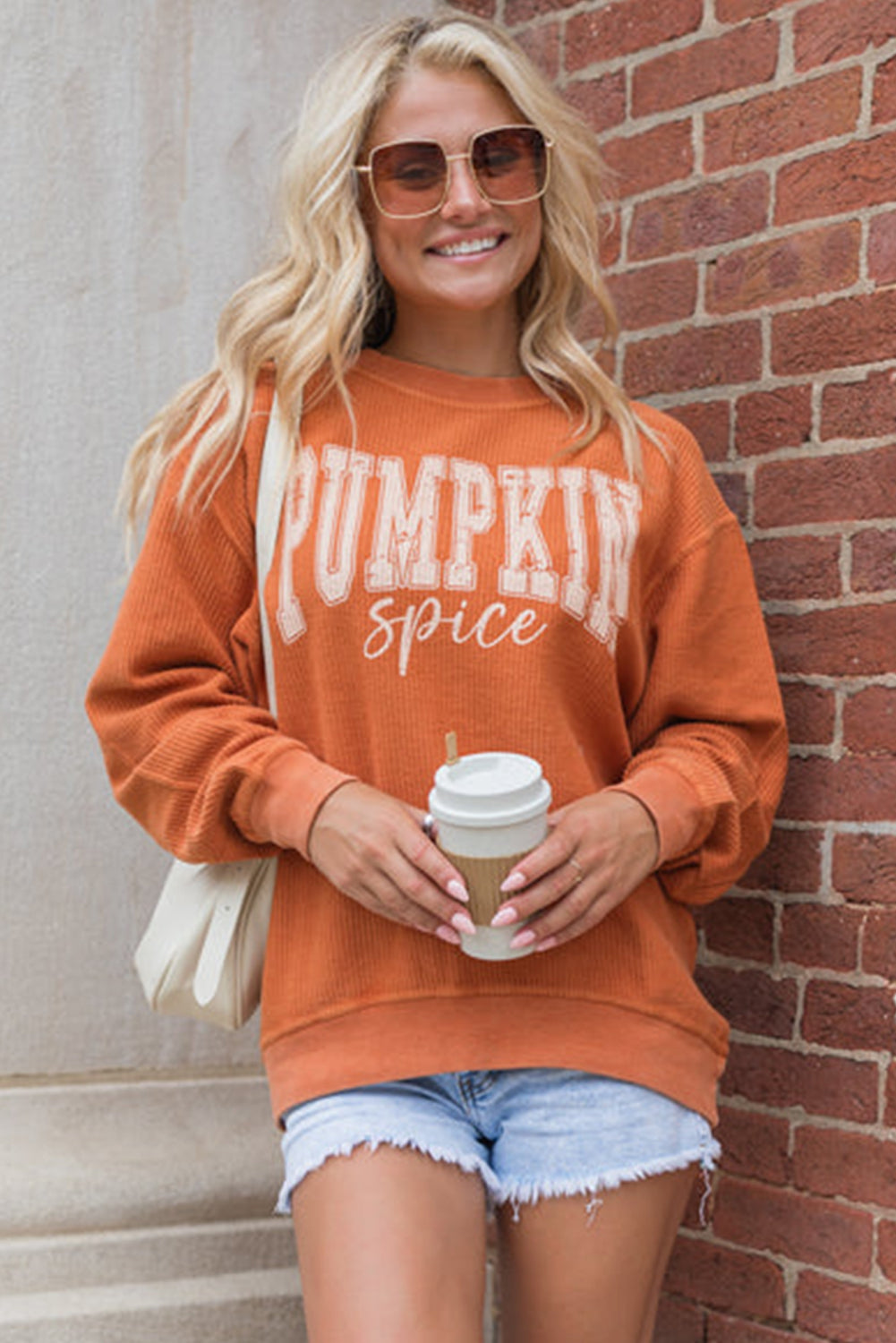 Orange PUMPKIN Spice Graphic Corded Crewneck Sweatshirt Graphic Sweatshirts JT's Designer Fashion