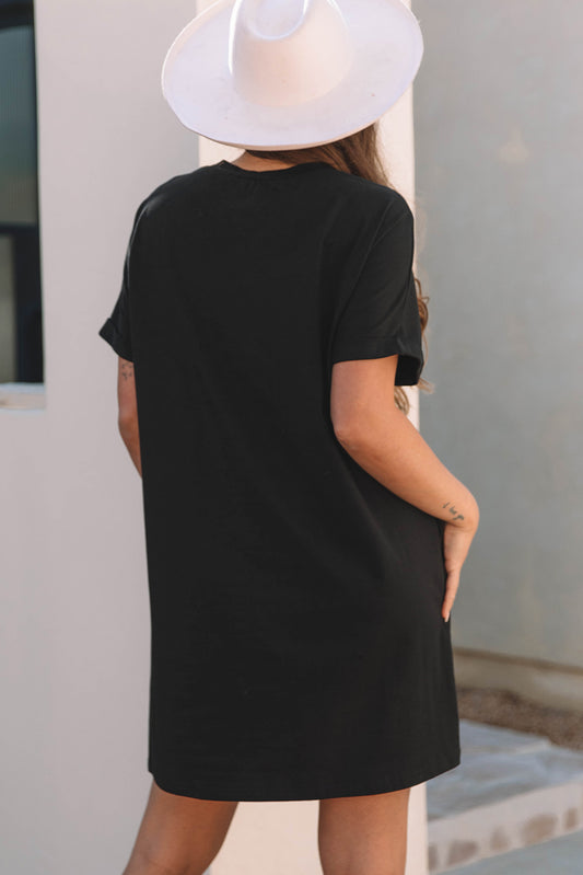 Black Nashville Guitar Print Crew Neck T Shirt Mini Dress T Shirt Dresses JT's Designer Fashion