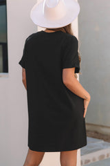 Black Nashville Guitar Print Crew Neck T Shirt Mini Dress T Shirt Dresses JT's Designer Fashion