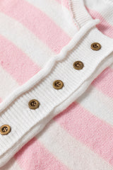 Pink Stripe Half Buttons Drop Shoulder Sweater Sweaters JT's Designer Fashion