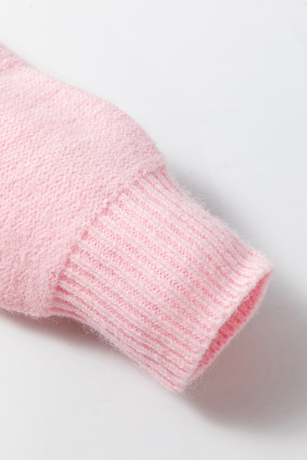 Pink Knitted Flower Pattern Ribbed Edge Sweater Sweaters JT's Designer Fashion