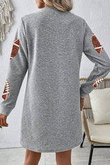 Gray Sequin Rugby Football Graphic Textured Long Sleeve Shift Mini Dress Graphic Dresses JT's Designer Fashion