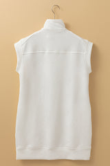 White Textured Half Zip Collared Cap Sleeve Mini Dress Mini Dresses JT's Designer Fashion
