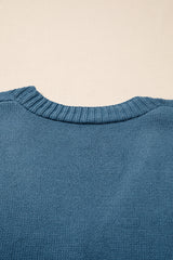 Real Teal Open Knit V Neck Button Front Drop Shoulder Plus Size Cardigan Plus Size Sweaters & Cardigans JT's Designer Fashion