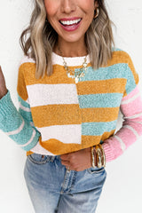 Jurassic Gold Color Block Striped Pullover Sweater Jurassic Gold 100%Acrylic Sweaters JT's Designer Fashion